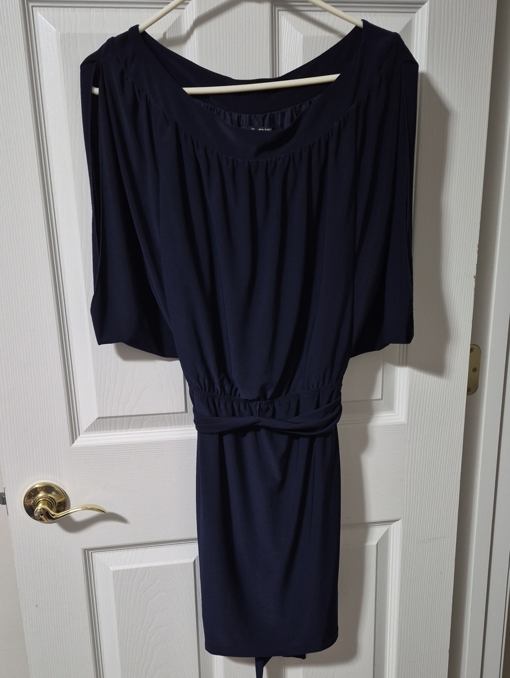 Classic Navy Midi Dress with Gathered Waist